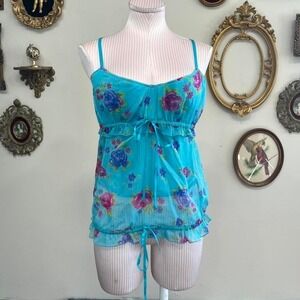 Vintage Y2K Victoria's Secret Sexy Little Things Sheer Floral Babydoll Top